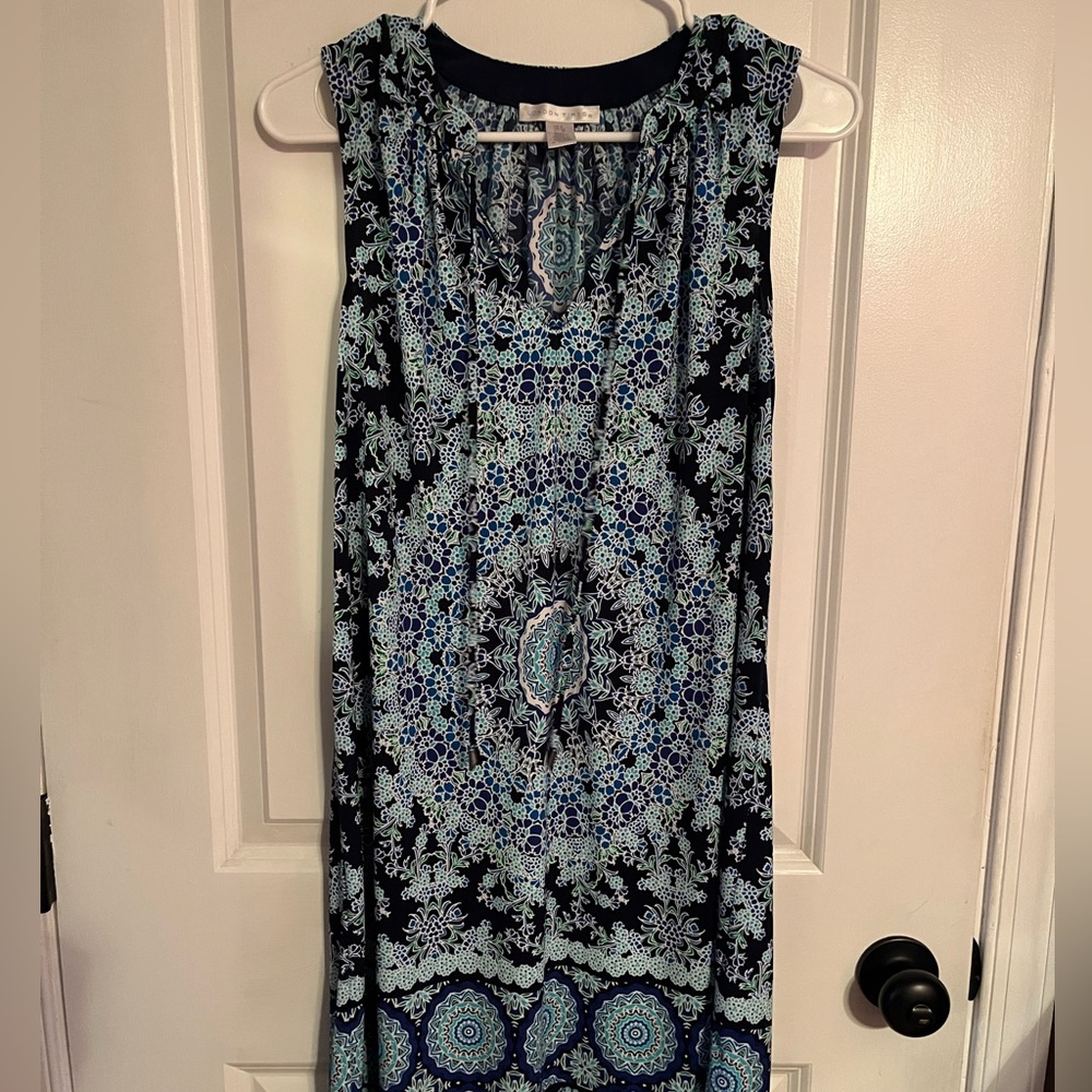 London Times blue and green vneck dress.